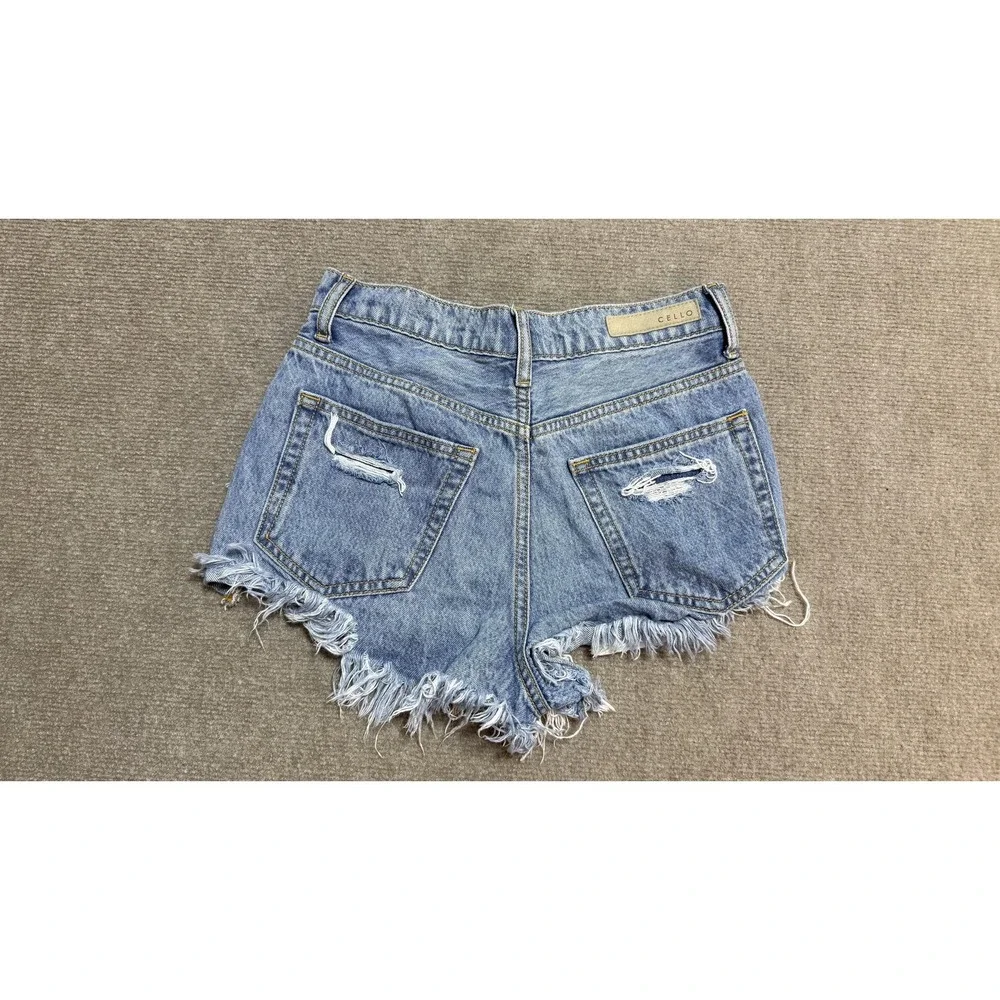 Cello Shorts Womens XS 26‎ Blue Distressed Denim Cutoff Frayed Hem 2 Inseam